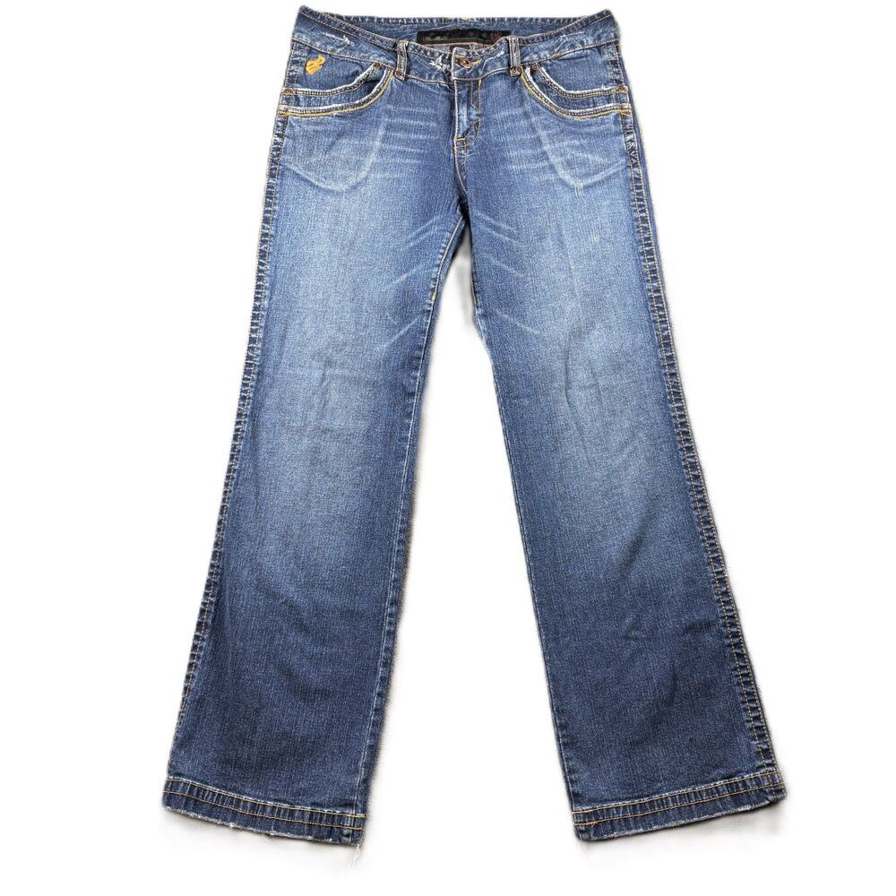 Rocawear Women Jeans Vintage Y2K Flap Pockets Dark Wash Distressed 13/14 M265